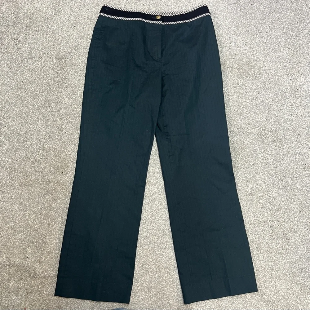 St John Pants Womens 10 Blue Pinstripe Cotton Stretch Straight Trouser Career